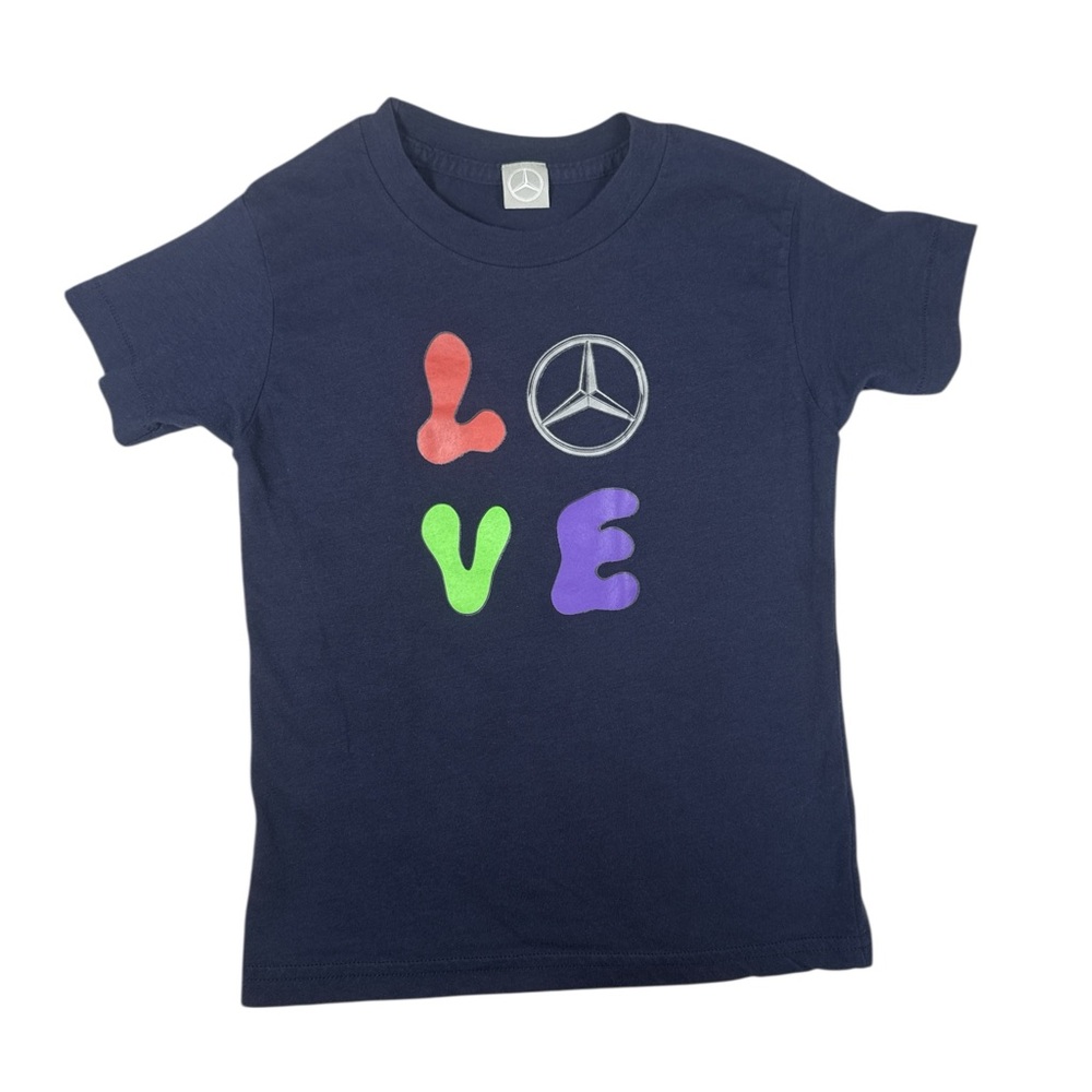 Mercedes-Benz Kids “LOVE” Graphic Tee Navy Size 4/5 (Measurements Shown)